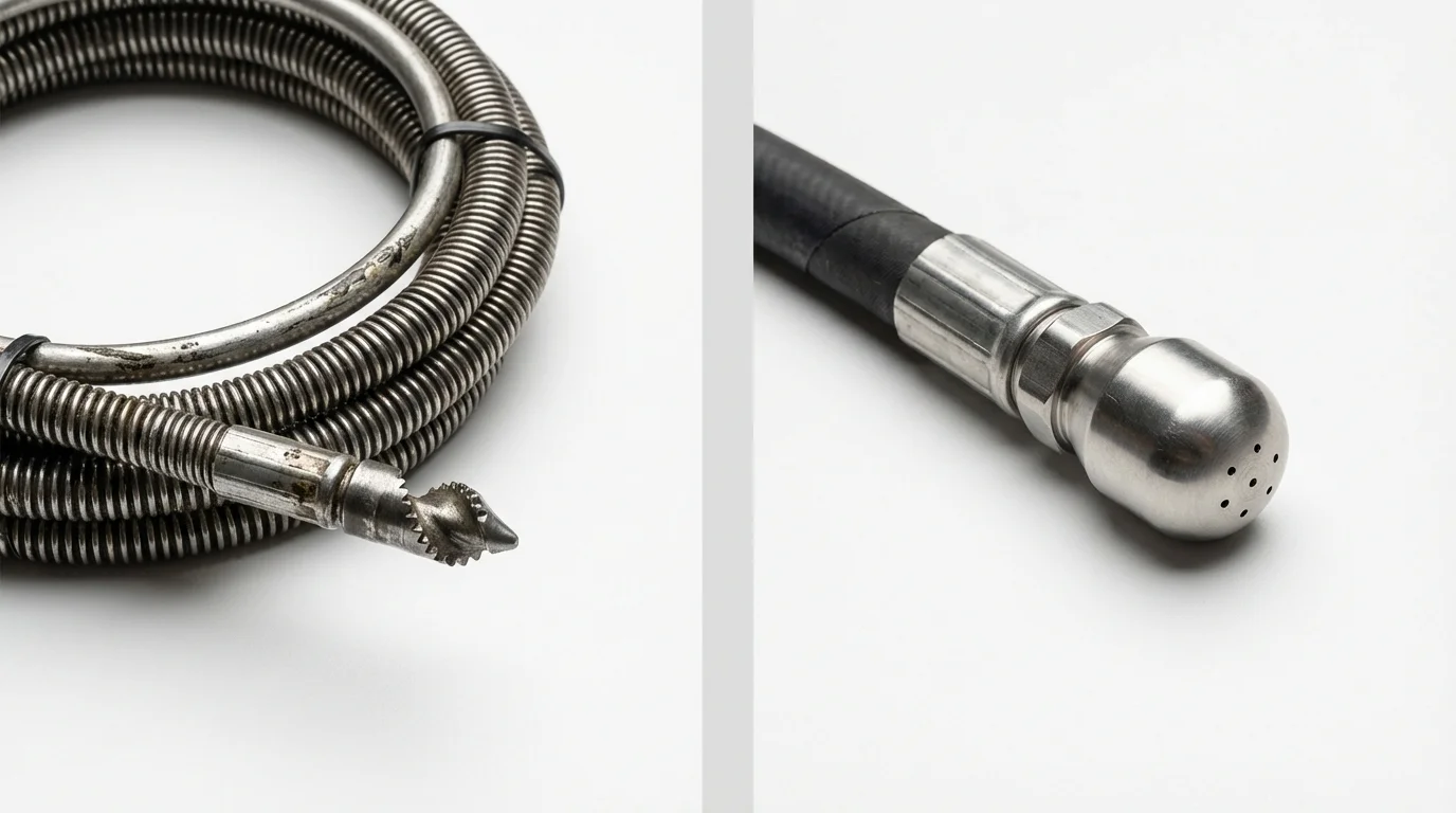 Drain snake cable and hydro jetting nozzle used for drain cleaning in Anna, OH