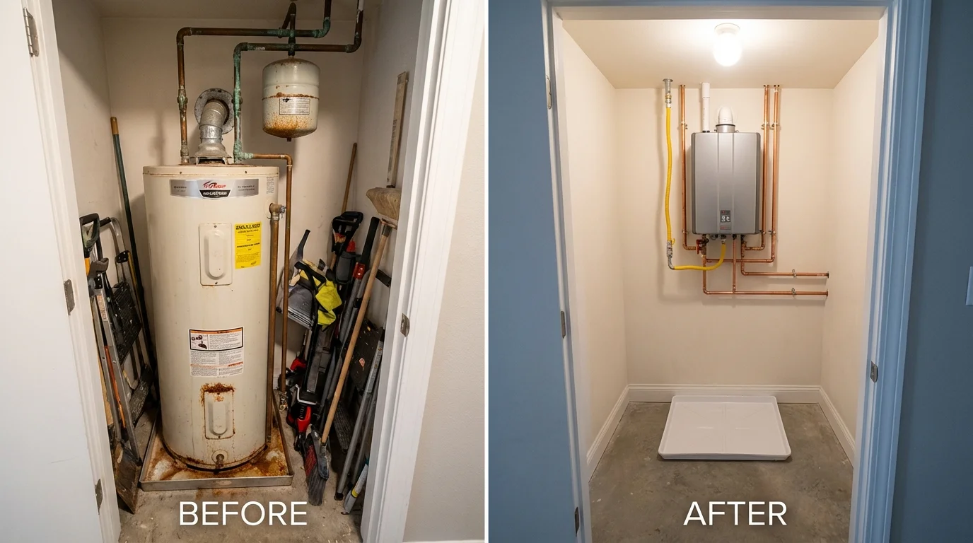 Tank water heater versus wall-mounted tankless unit comparison for Anna, OH homeowners