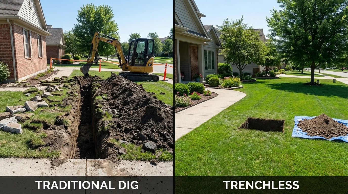 Trenchless sewer repair with minimal yard damage versus traditional excavation in Anna, OH